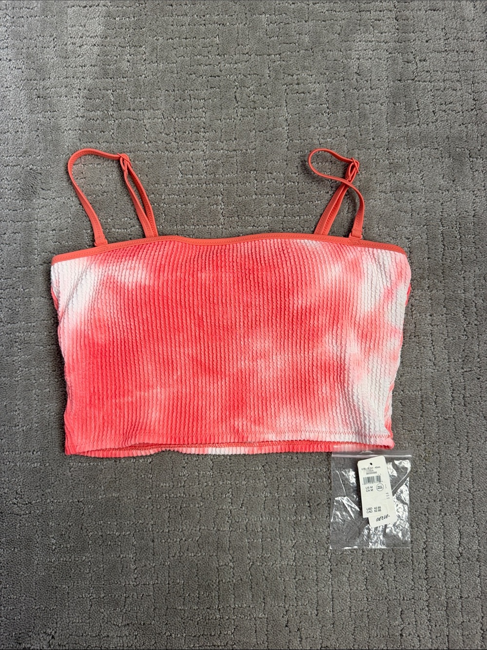 aerie Coral and White Tie-Dye Ribbed Cami